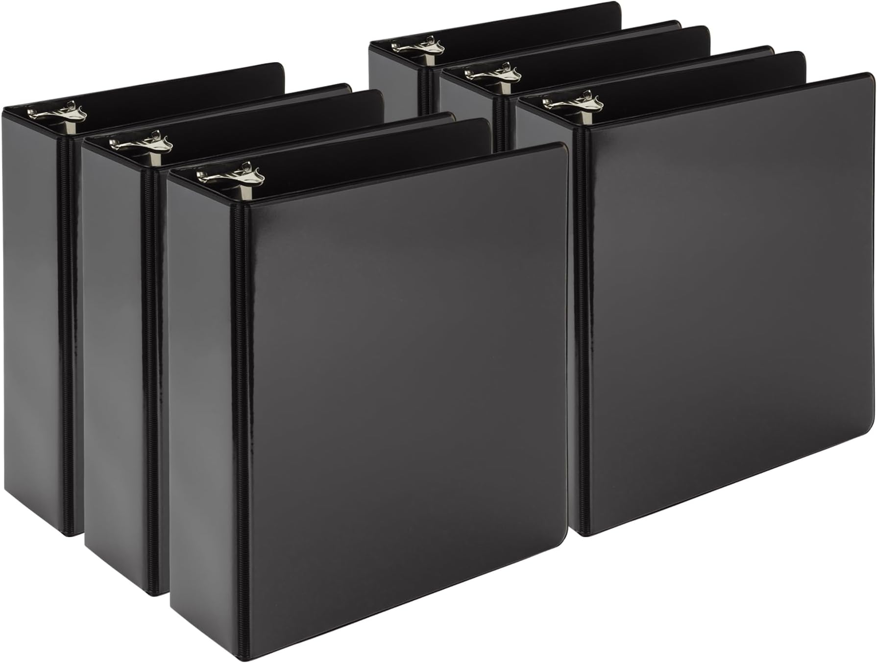 SamsillEconomy 2 Inch Mini 3 Ring Binder, Made in The USA, 9.1" x 7.5" Round Ring Binder, Non-Stick Customizable Cover, Black, 6 Pack