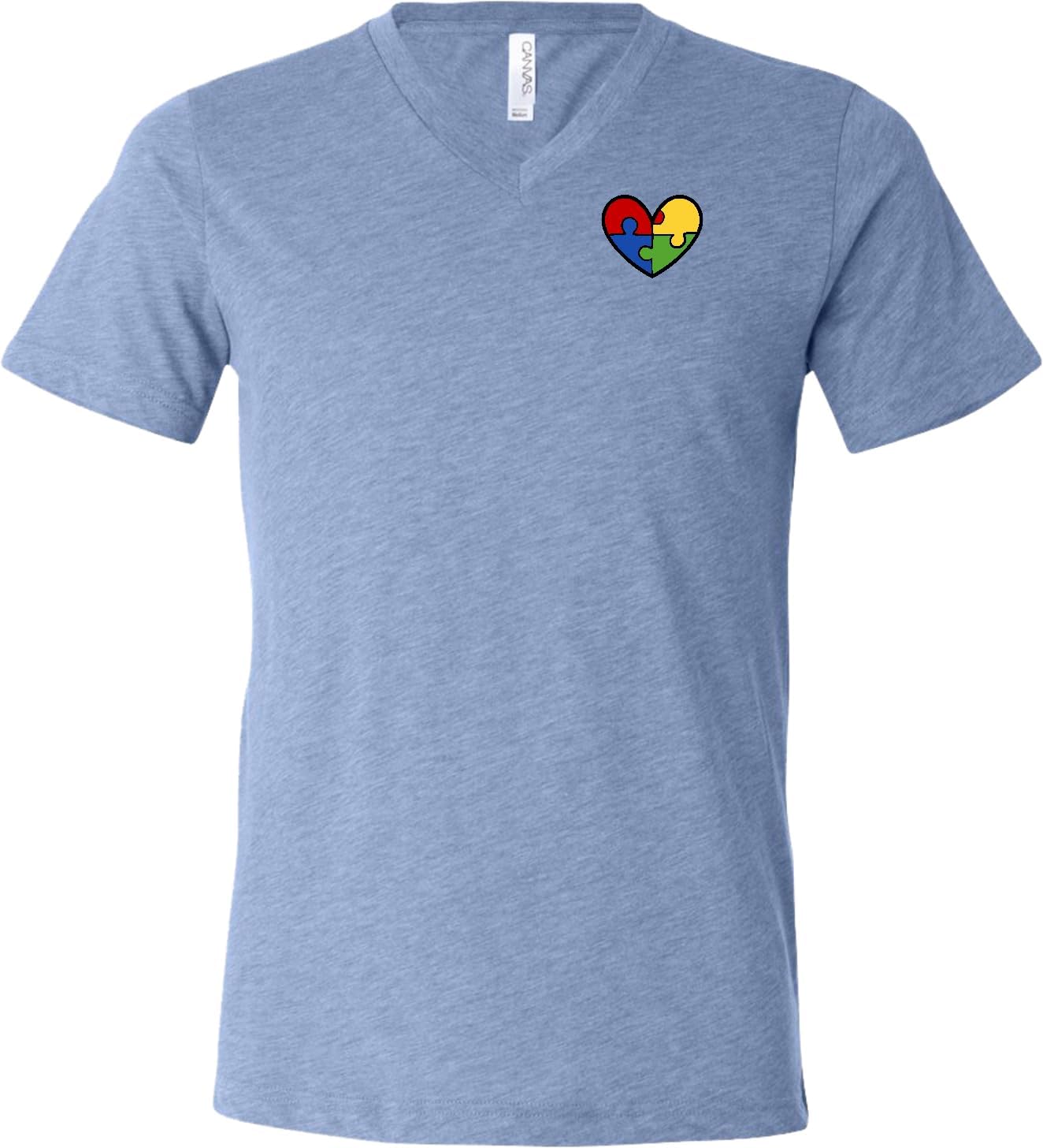 Buy Cool Shirts Autism Awareness V-Neck Shirt with Heart Puzzle Pieces Chest Print Support Neurodiversity
