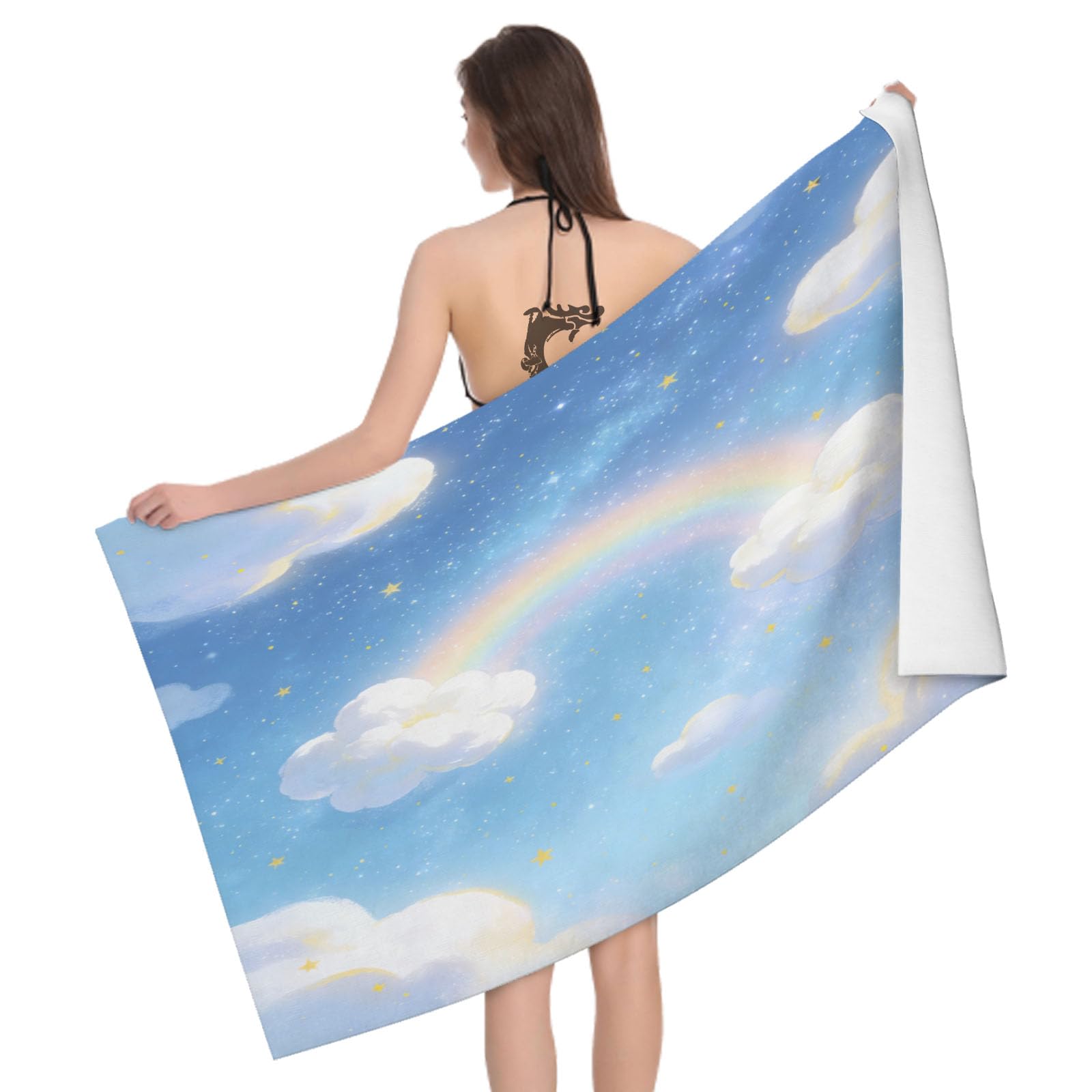 Leichong 3D Rainbow Beach Towel Large Microfiber Soft Quick Dry for Adults, Dreamy Bath Towel Lightweight Soft Absorbent for Travel Swimming Pool Sports, 80 x 160 cm