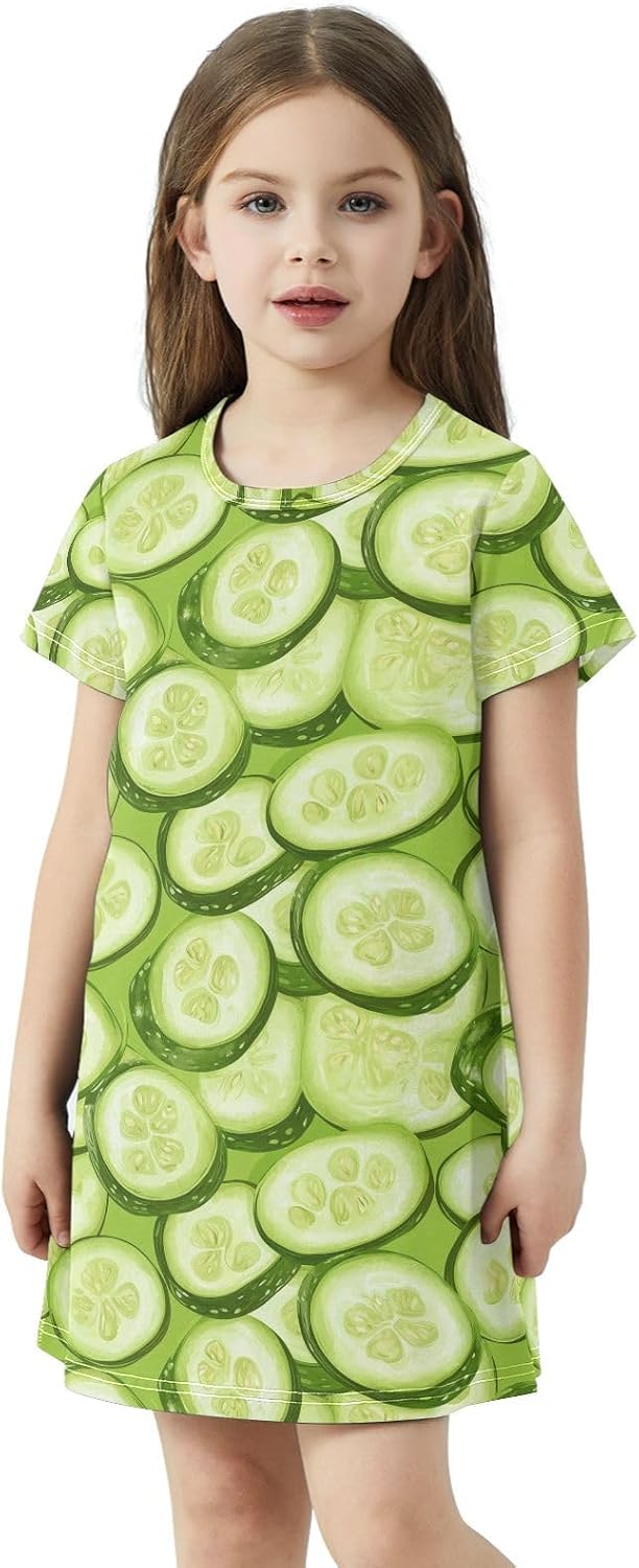Cucumber Slices Girls Dresses Summer Dresses for Girls with Cotton Short Sleeves for Casual a Line Dress Size 2-8Y