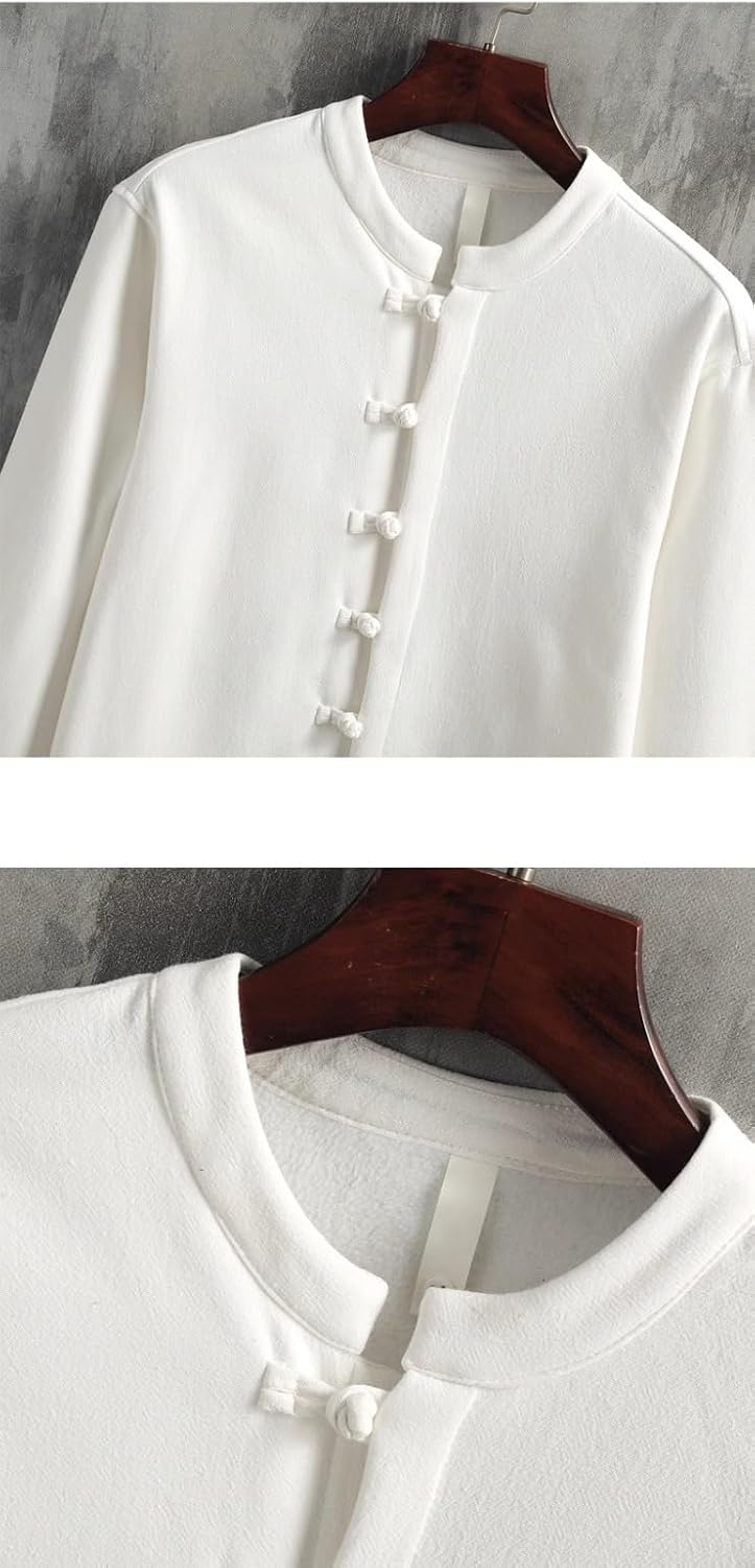 Men's Tang Suit Shirt, Chinese-Style Autumn Thickened Long-Sleeve Tops