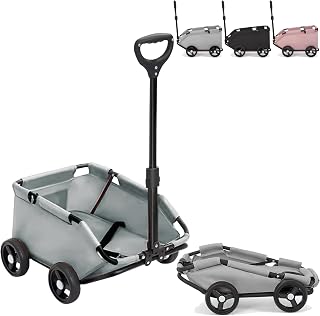 Transport Trolley for Dogs Cats with Retractable Handle, Folding 4 Wheels Travel Trolley with Washable Carrying Bag for Small Animals, Up to 4 kg (Grey)