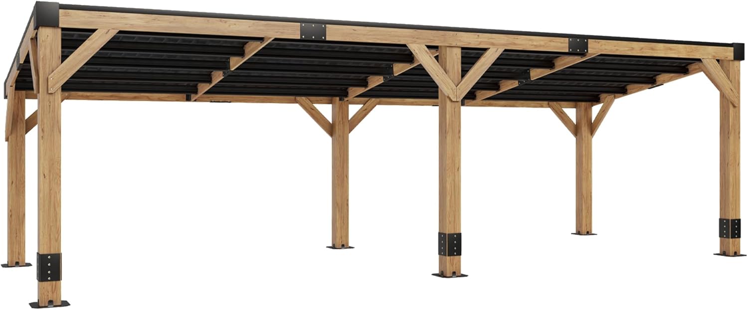 Jocisland 10' x 20' Spruce Wood Carport for 2 Cars, Outdoor Grill Gazebo with Hardtop Lean Roof, Wind & Snow Resistant, Heavy Duty Pergola for Garden, Patio, Backyard
