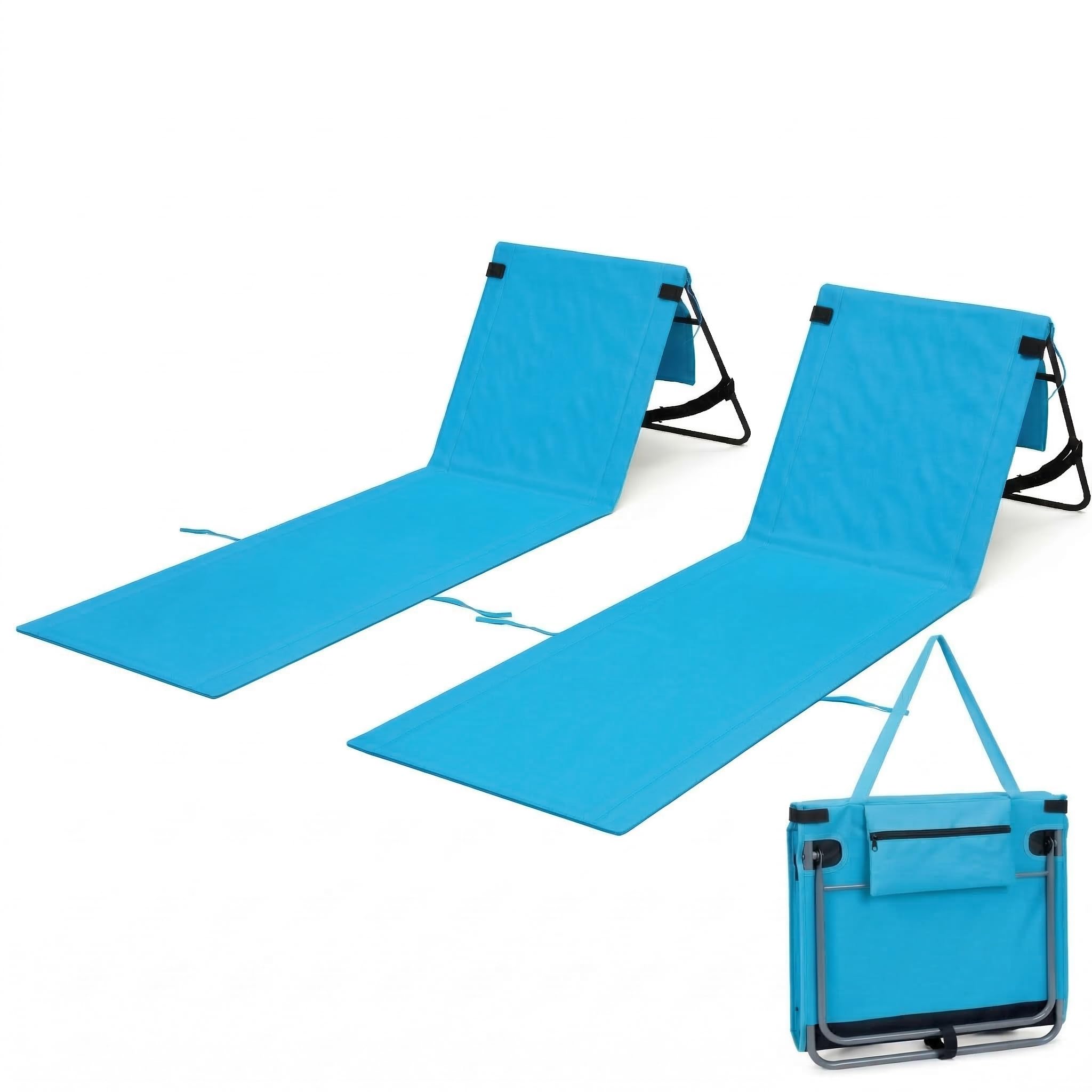 2er-Set Faltbare Strandliegen mit Verstellbarer Rückenlehne | Leichte gepolsterte Sonnenliegenmatten mit Schultergurt & Tasche, für Strand, Camping, Pool, Festivals, Reisen & Picknick