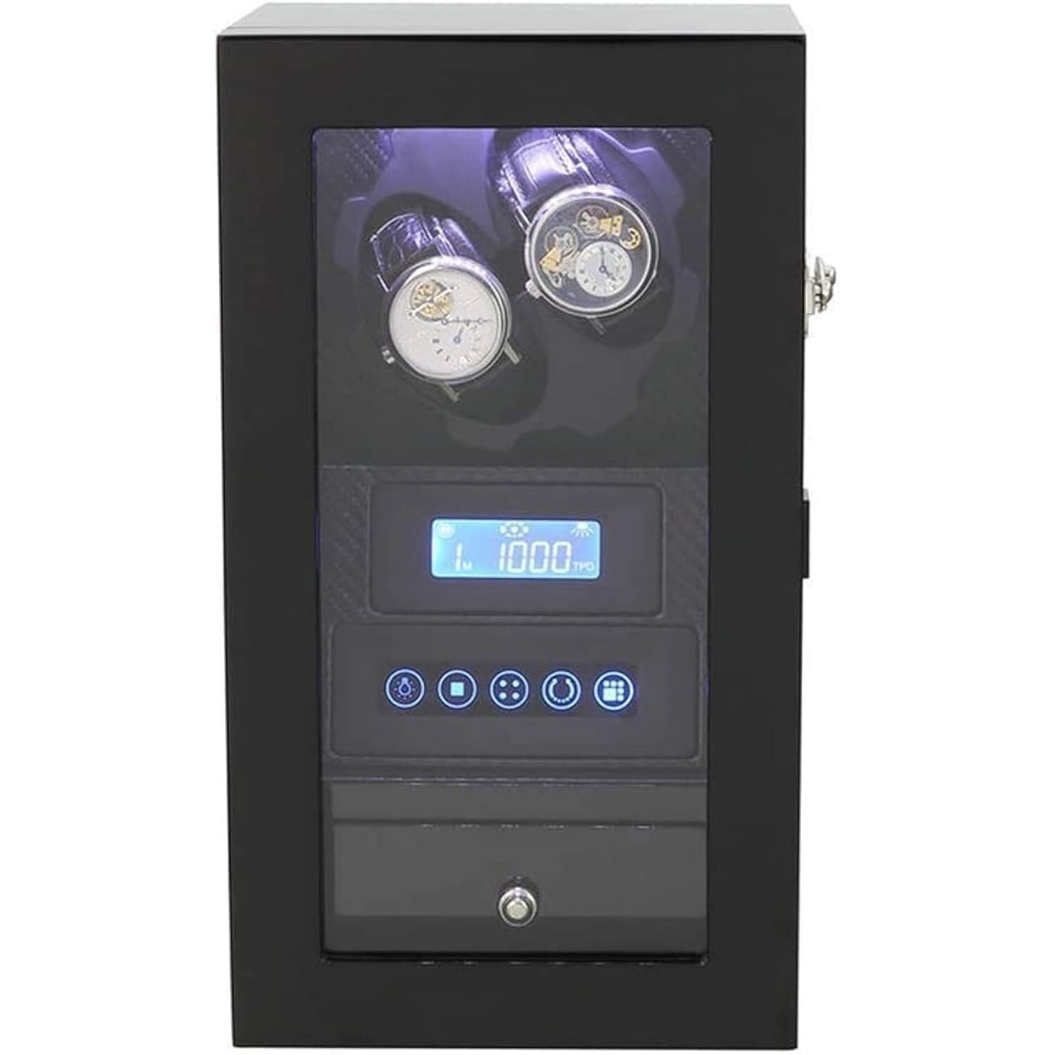 CGCSYZ Automatic Double Watch Winder Box with Wooden Storage, Touch LCD Display, Piano Paint Finish, Quiet Motor, LED Backlight