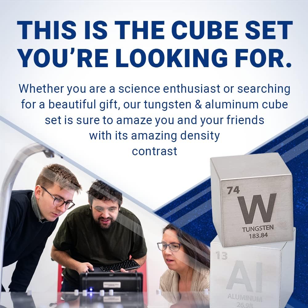 Tungsten & Aluminum 1.5" Cube Set - Engraved Elemental Symbol