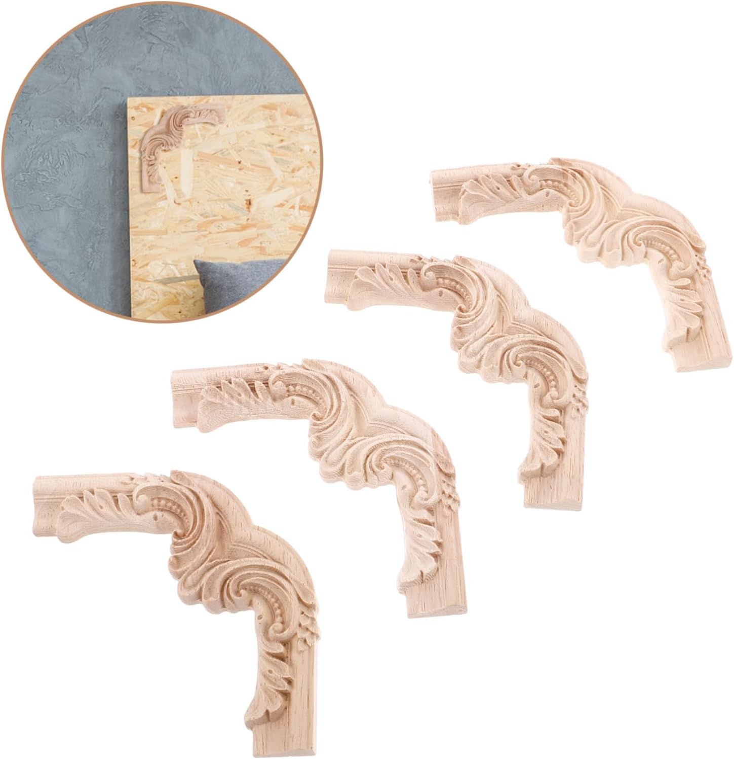 HOOTNEE 4pcs Elegant Wood Carved Appliques Decorative Corner Onlays for Furniture Cabinet and Ceiling Quality Real Wood for Luxurious Home Decor