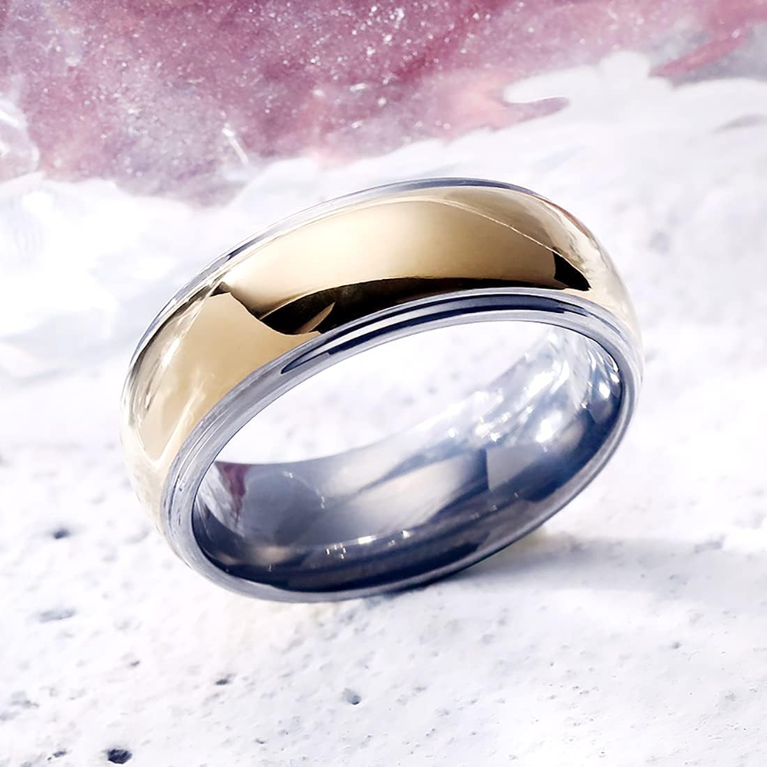 King Will 8mm Men's Tungsten Carbide Silver/Gold/Rose Gold Ring Gold Domed High Polished/Grooved/Faceted/Sandstone Sticker Inlay Step Edge Comfort Fit Wedding Ring - Image 2