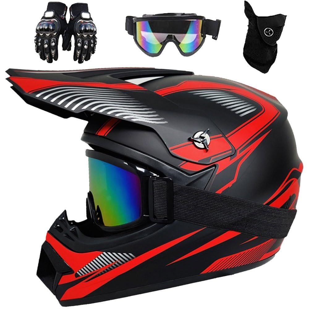 Caschi da Moto Per Bambini ATV, Casco Integrale Per Bambini con Cinturino Regolabile Per Il Mento Per Ragazzi E Ragazze, Per Bici da Cross BMX, con Occhiali, Guanti E Maschera