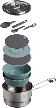 Stanley Wildfare Go 14-Piece Stainless Steel Prep & Cook Set | 1.65 qt Saucepan with Fold & Lock Handle | Bowls, Utensils, Cutting Board | Camping Essentials for Your Camp Kitchen | BPA-Free