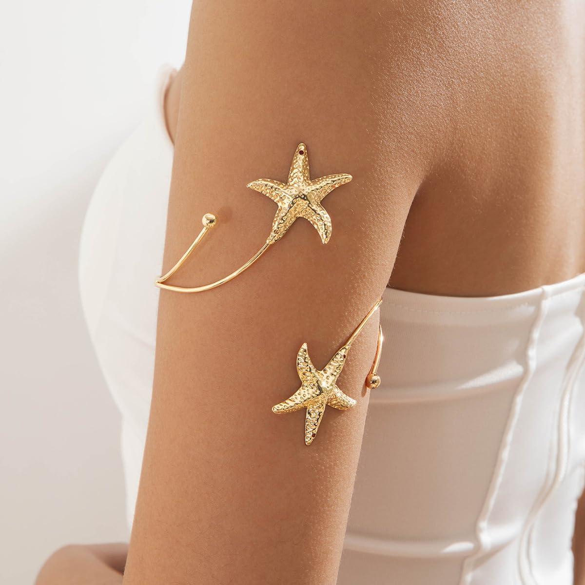 Gold Flower Starfish Moon Arm Cuff Bracelet for Women, Bohemian Style Upper Arm Bangle, Festival Summer Beach Jewelry Gift - Image 2