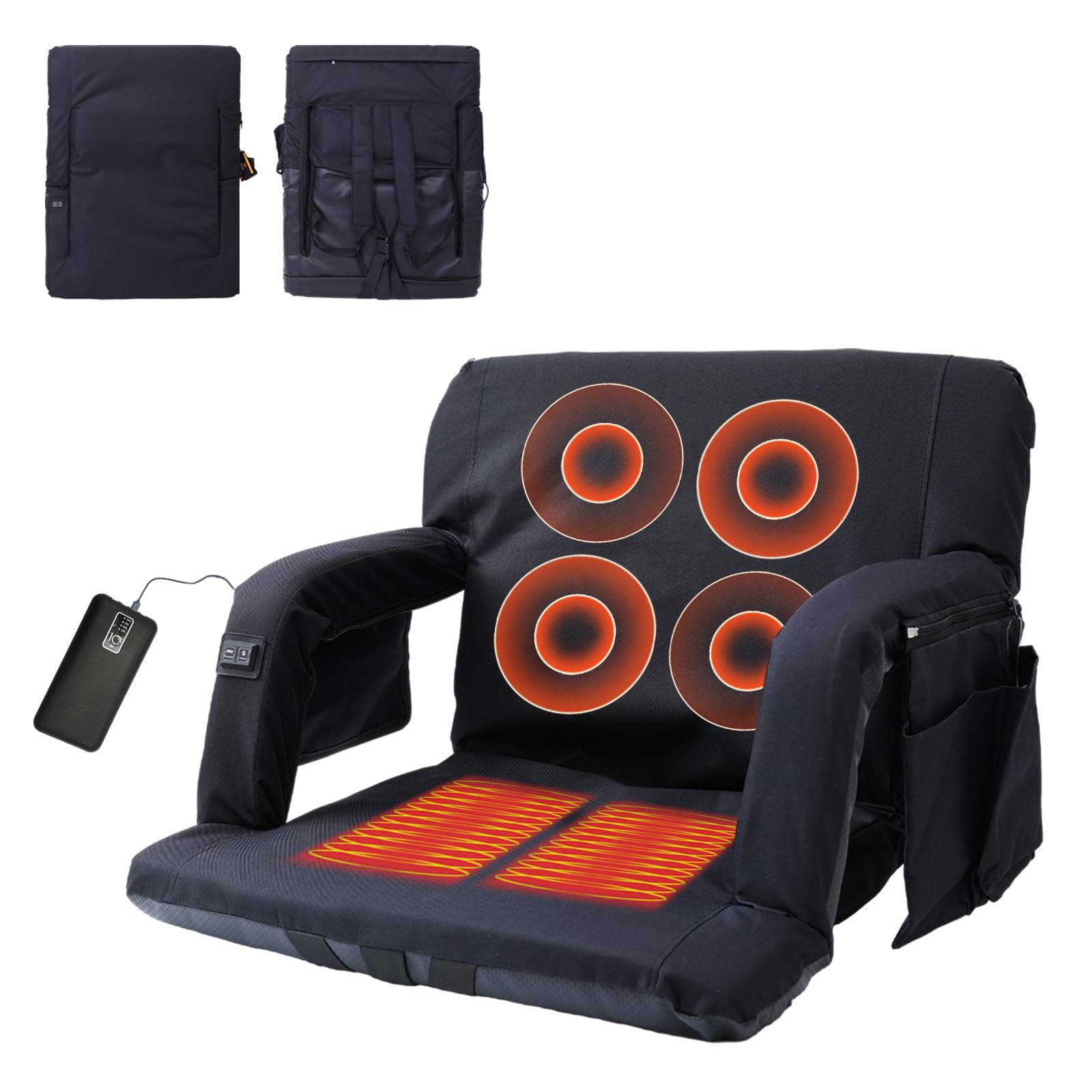 WORKOOT Heated Stadium Seats, Bleacher Chairs, Heated Stadium Seat, Bleacher Seat with Massage, Reclining, Waterproof Cushion, Ultimate Comfort Complete with Shoulder Straps (Extra-Wide Seat 1-Pack)