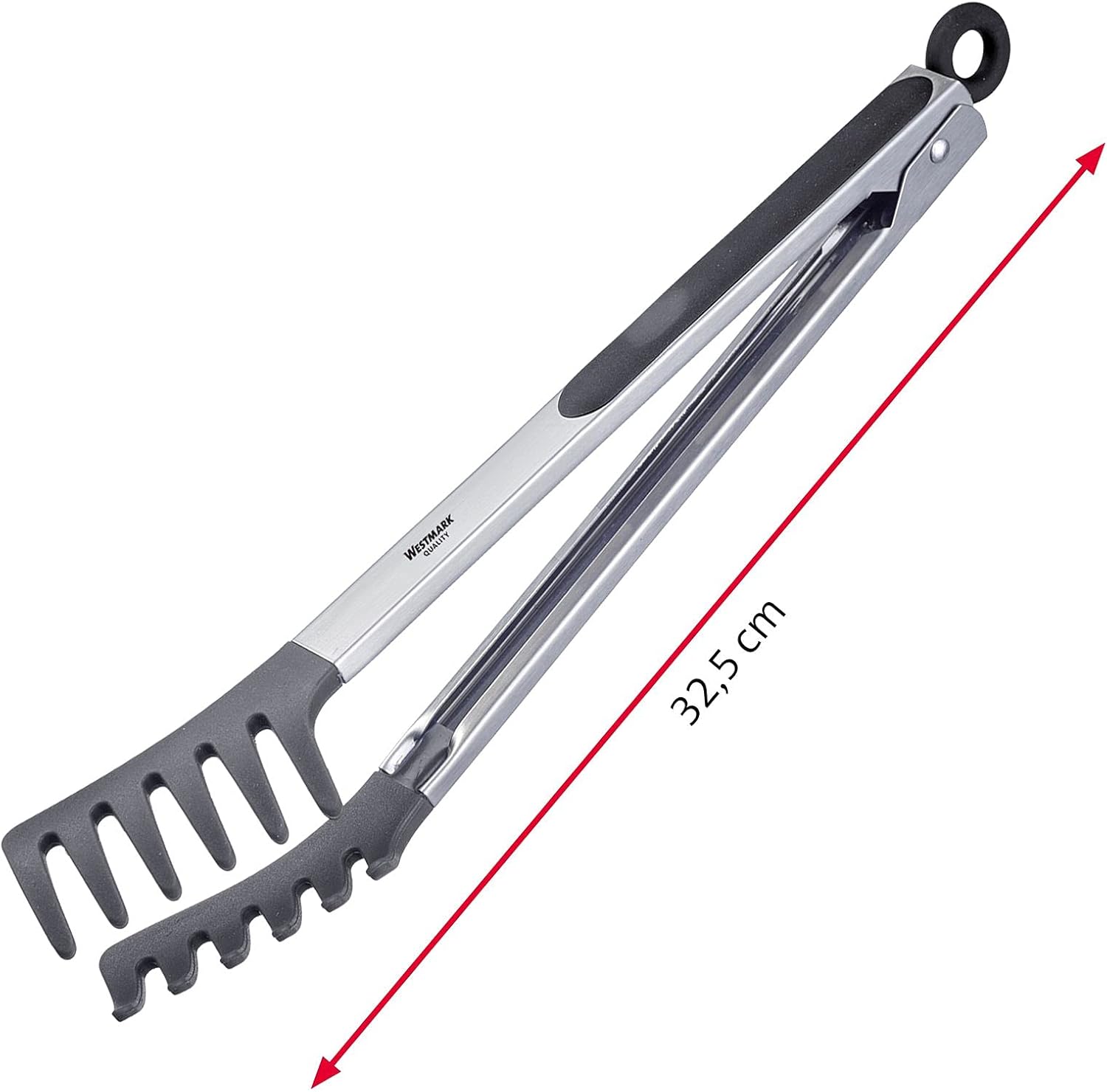 Westmark Buffet Tongs, with Fork Clamps Made of Silicone and Rubberised Handles, Length: 32.5 cm, Stainless Steel/Plastic/Silicone, Fork Silicone Maxi, Silver/Black, 16222270