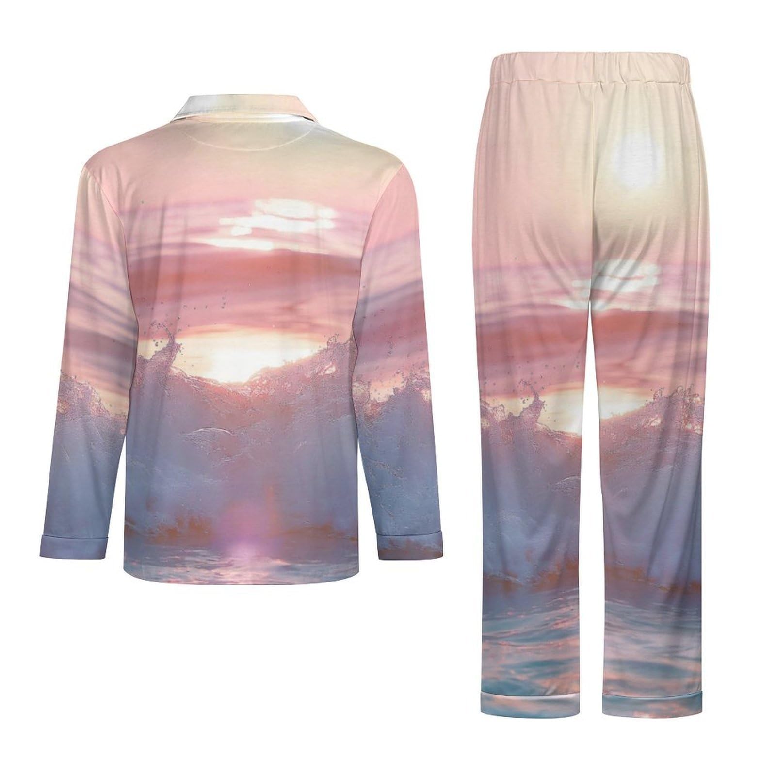 OLEETS Completo Pigiama da Uomo 2 Pezzi - Paesaggio della Spiaggia Top E Pantaloni in 2 Pezzi Pigiama Casual E Ampio A Maniche Lunghe Morbido Autunnale E Invernale.