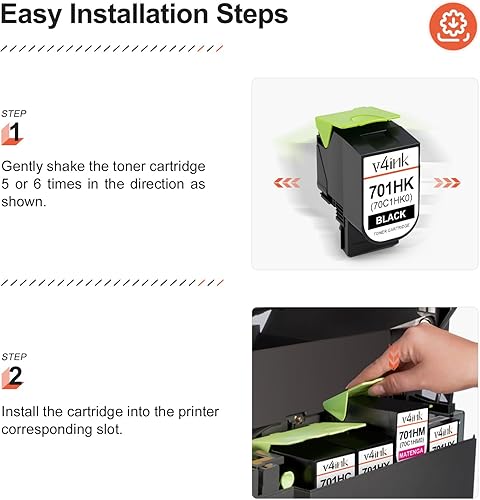 Miniatura 5 de v4ink 701H Cartucho de tóner de alto rendimiento compatible con Lexmark 70C1HK0 70C1HC0 70C1HM0 70C1HY0 uso con impresora láser Lexmark CS310dn