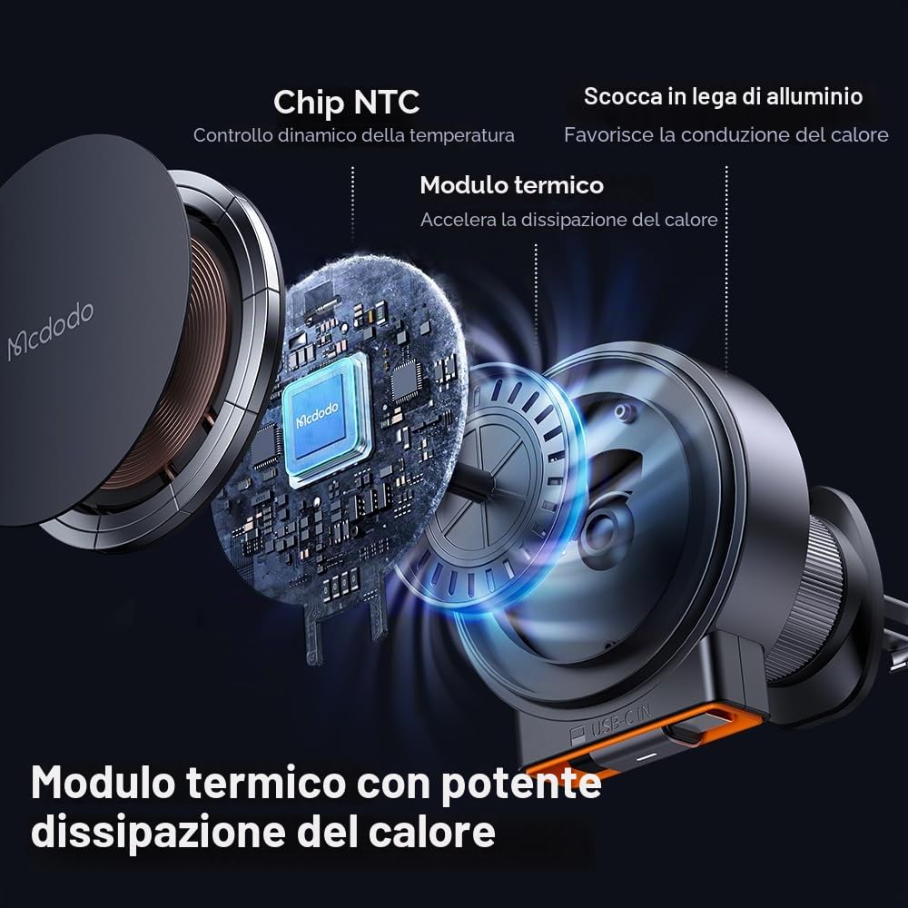 Mcdodo Supporto per cellulare auto con funzione di ricarica e cavo da 15 W per supporto auto Magsafe, funzione di ricarica compatibile con auto, magnete senza fili, per iPhone 15, 14, 13, 12