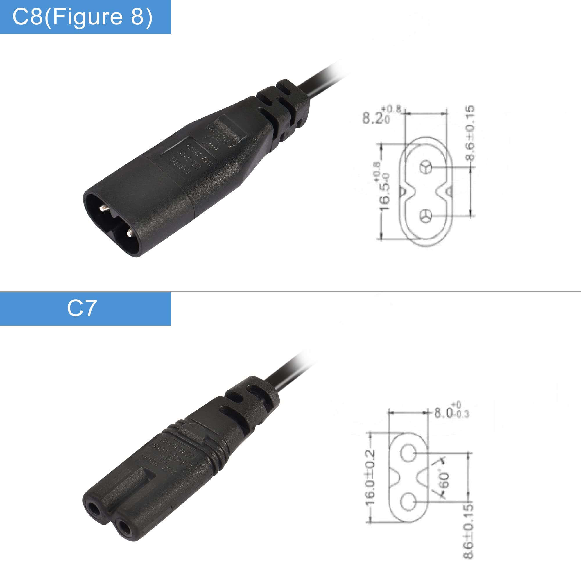 Amazon.com: GINTOOYUN IEC 320 C8 to C7 Power Cable 1FT 8 Figure C8