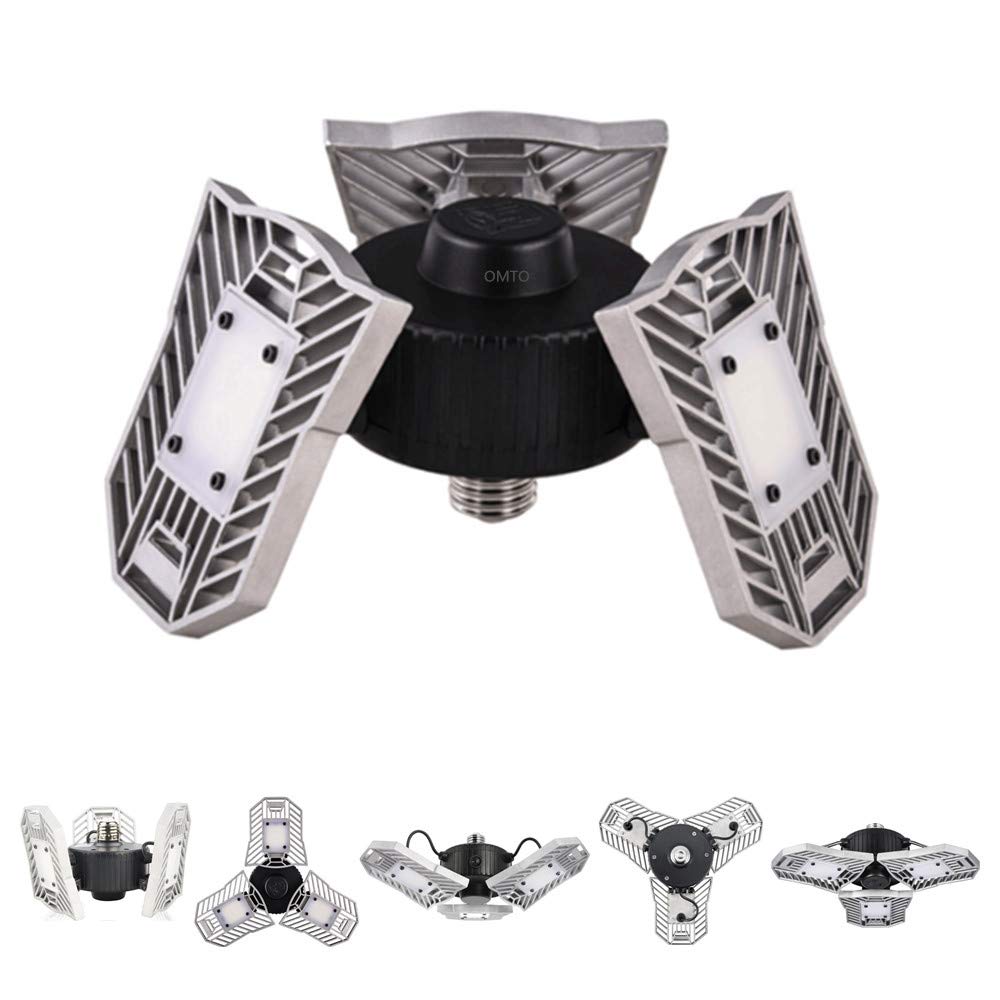 OMTO Deformable Garage Led Light High Intensity Mining Lamps 60W 6000LM Adjustable Ceiling Light Garage, Warehouse,Attic,Workshop,Basement. (3000K Warm White, Silver Ordinary Version)