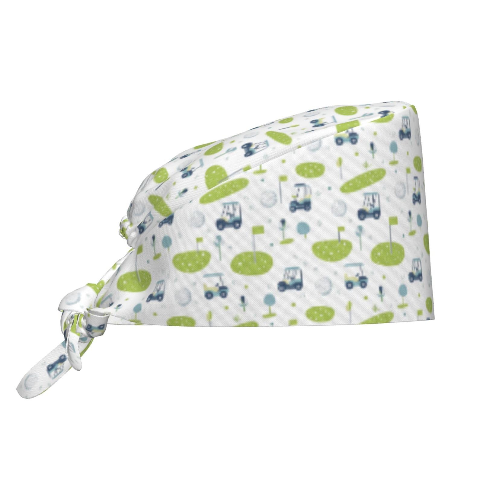 Cuffia chirurgica da donna e uomo, con stampa di carretto da golf, cappello da infermiera, cappello da lavoro regolabile con fascia per il sudore, colore nero