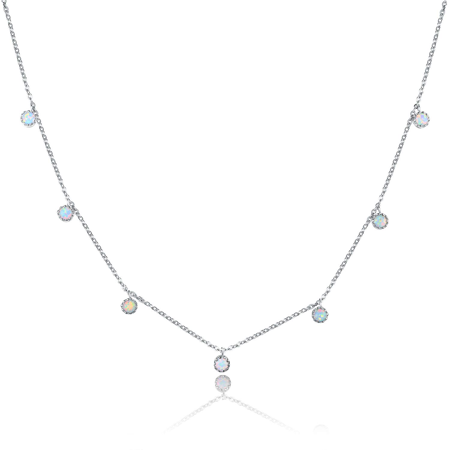 18K White Gold & 18K Rose Gold with Created Fire Opal Necklaces In 18 Inches with 2 Inches Extension