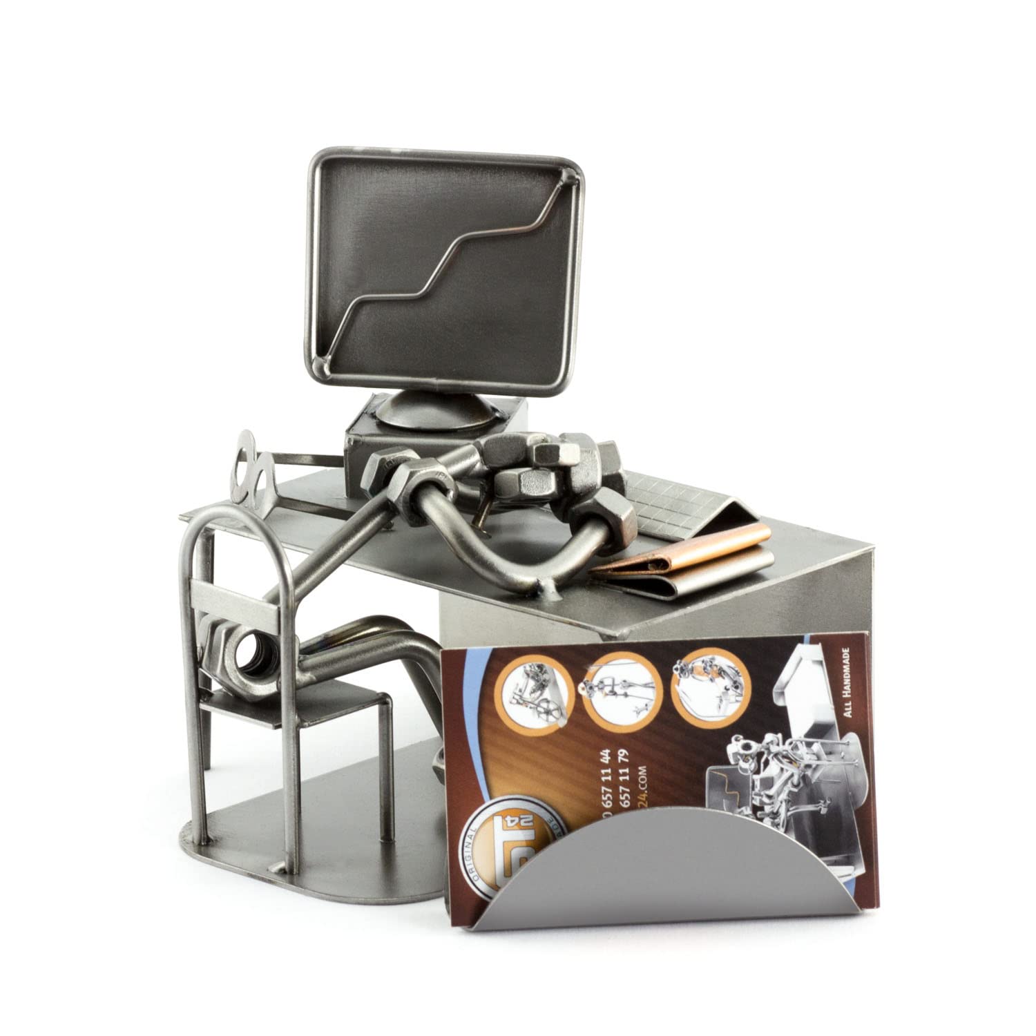 Steelman24 I Omini di Viti Fabbro con Portabiglietti da Visita I Idee Regalo Originale I Soprammobili in Metallo I Modellino