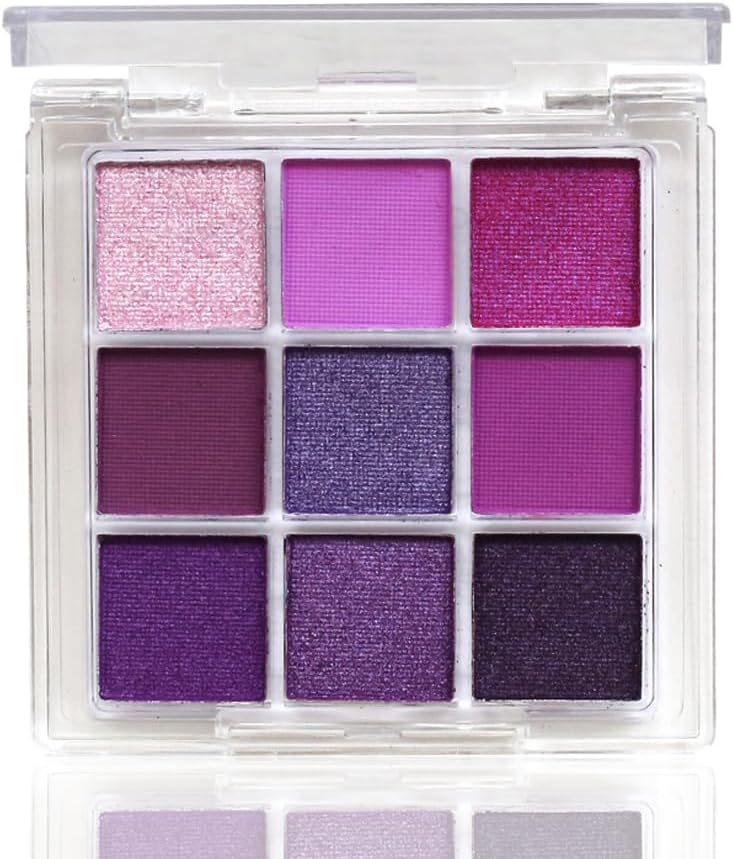 Purple Glitter Matte Eyeshadow Palette, 9 Colors Shimmer High Pigmented Eyeshadow Powder, Dream Purple Eye Shadow Palette Makeup,Waterproof Blendable Colorful Eyeshadow Palette for Girl Women