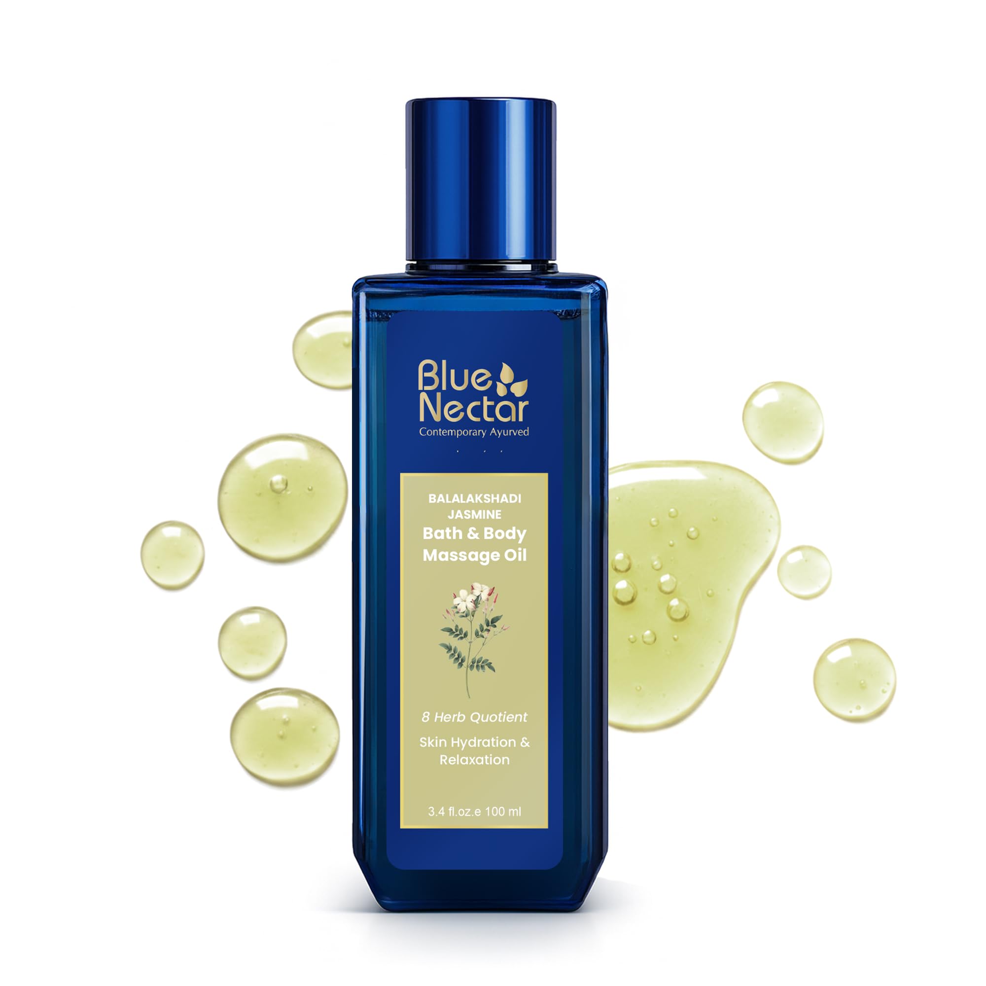 Jasmine Herbal Body Oil | Natural Massage Oil for Full Body Relax & Glow | Ashwagandha & Sesame After Bath Body Oil for Women & Men (8 herbs, 100ml)