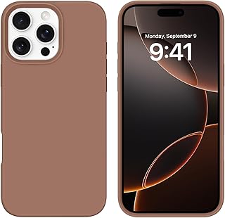 جراب موبايل من السيليكون السائل لموبايل آيفون 16 برو ماكس من بينتوبين، جراب حماية رفيع من الجل الناعم ومضاد للصدمات والخدوش والاصفرار مع بطانة من المايكروفايبر لهاتف ايفون 16 برو ماكس 6.9 بوصة (بني)