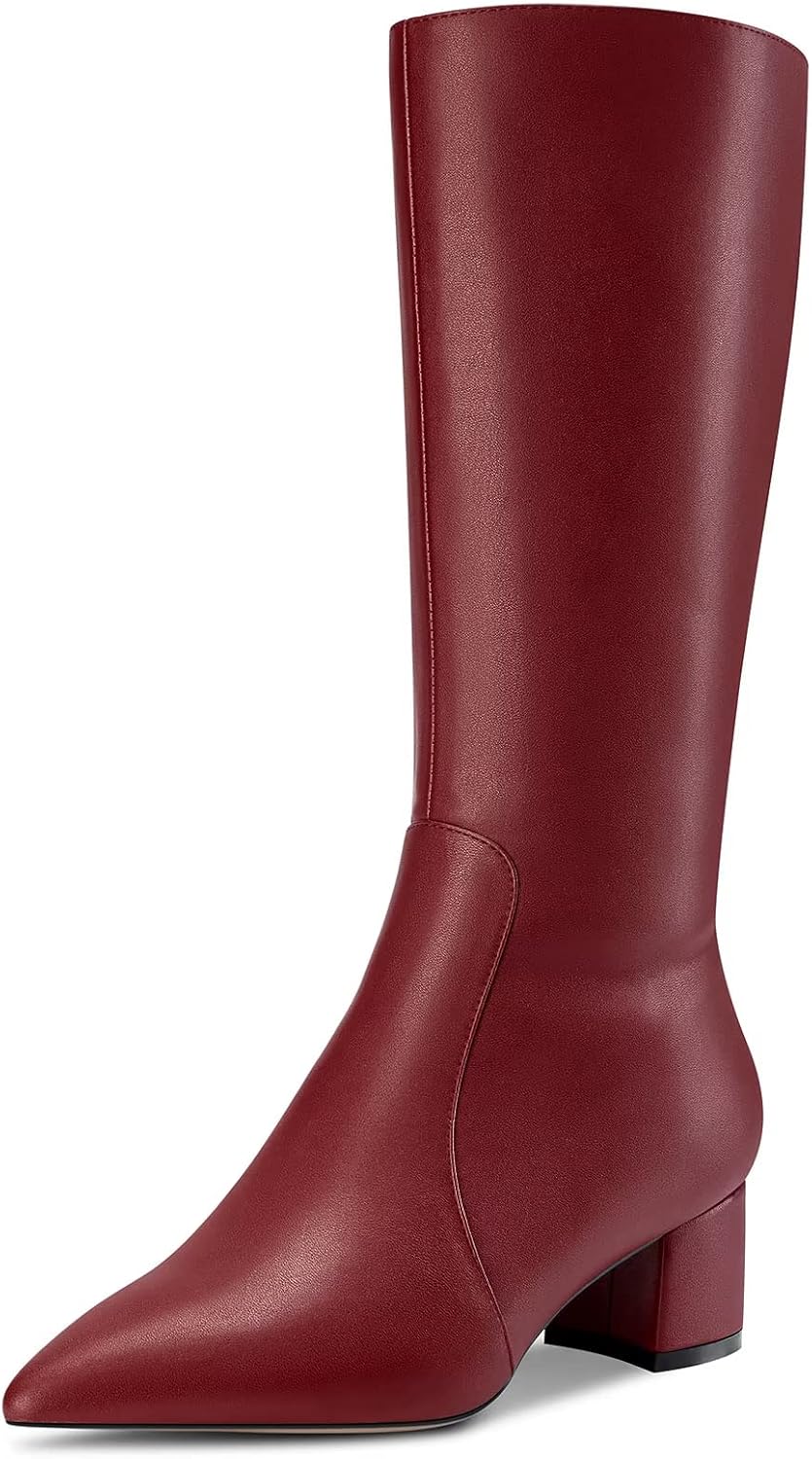 Castamere Women Chunky Block Mid Heel Pointed Toe Mid Calf Zipper Boots Wedding Cute 2.0 Inches Heels