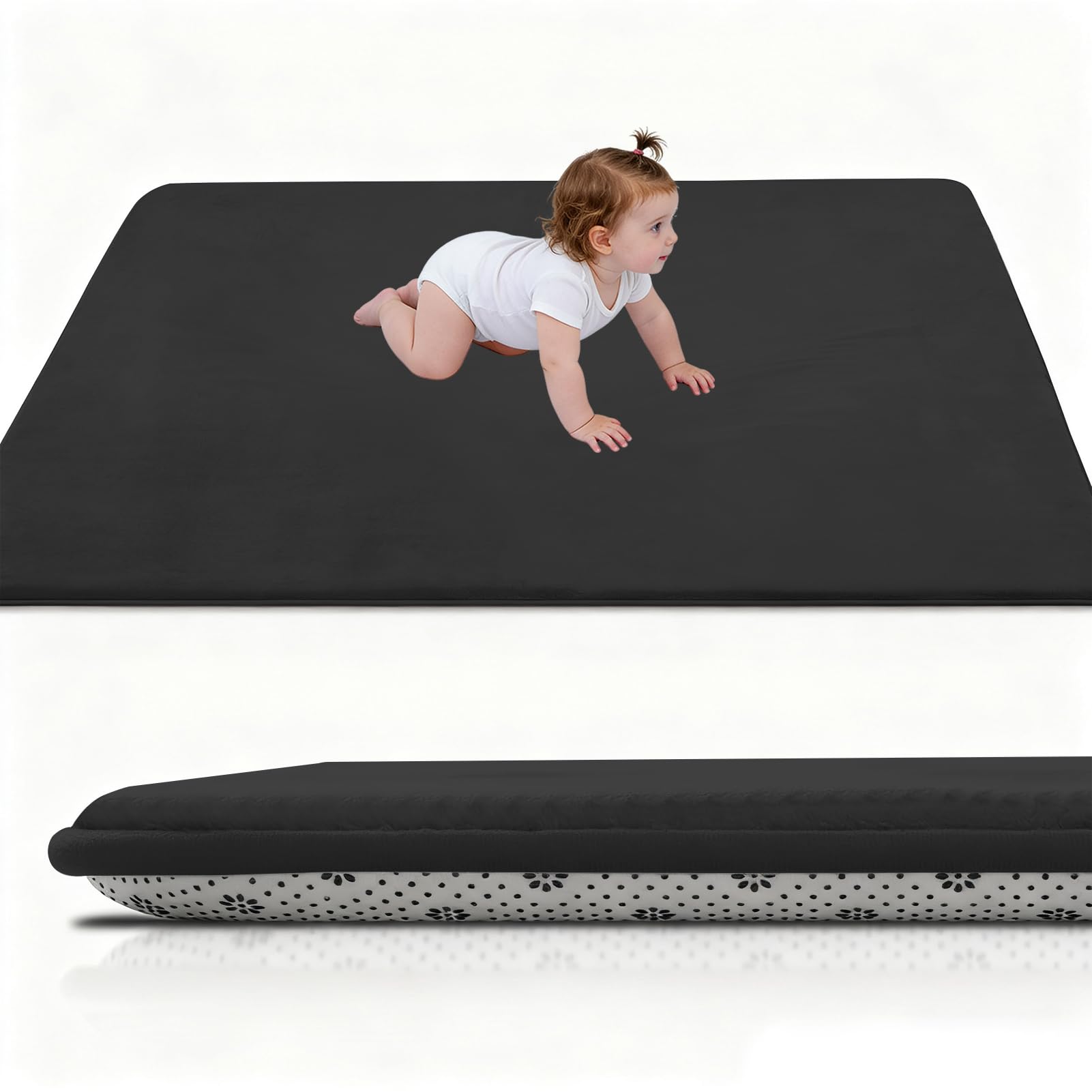 Stqyeiw Baby Play Mat for Floor 2cm Thick 40 x 100 cm Foam Floor Padded Playmats for Babies, Soft Baby Rug Kids Playpen Mat for Crawling Playing, Non Slip Bottom Black