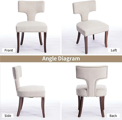 Miniatura 7 de Juego de 4 sillas de comedor modernas de mediados de siglo, sillas de comedor de granja de tela de lino, sillas de comedor tapizadas, respaldo