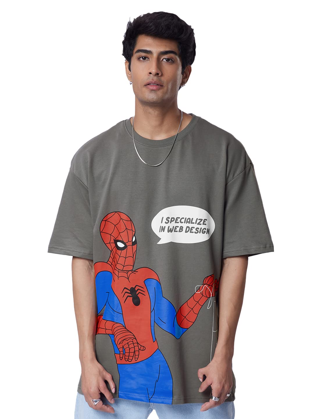 The Souled StoreT-Shirt for Men Official Spider-Man: Web Design Mens and  Boys T-Shirts Loose fit Graphic Printed 80% Cotton 20% Polyester Grey Color