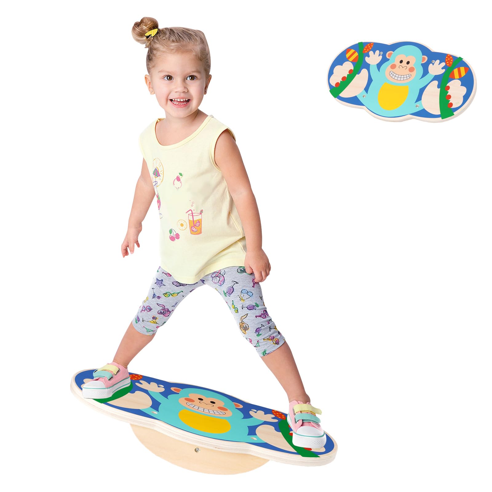 Balance Board Kinder, Wackelbrett, Balancieren Kinder Indoor, Fördert Gleichgewichtssinn und Konzentration, Affenmuster