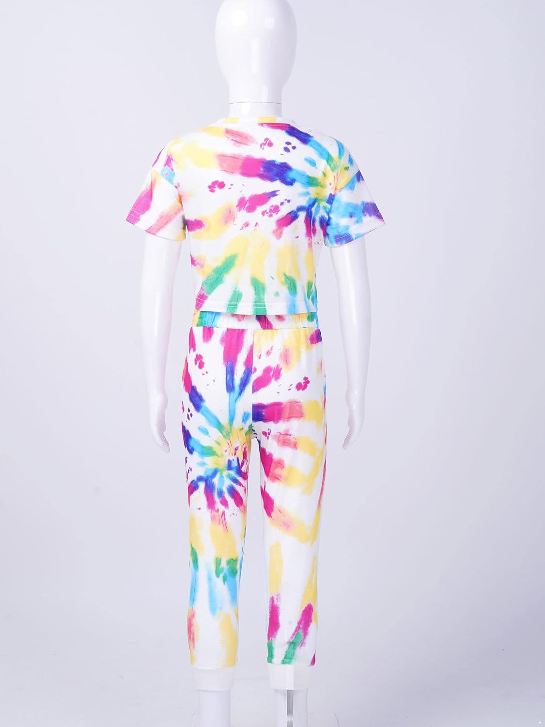 Hansber Little Girls Tie Dye Outfits Summer Clothes Set Shorts Sleeve Tees Shirts with Jogger Pants Dance Costume