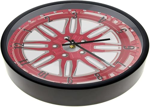 Miniatura 8 de Reloj de pared con marco de metal, mecánico de rueda de automóvil, color rojo, cuarzo silencioso, funciona con pilas, diseño moderno, para garaje,