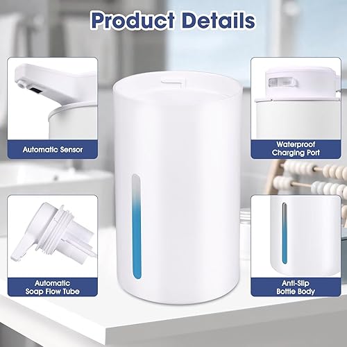 Miniatura 3 de Paquete de 2 dispensadores automáticos de jabón líquido sin contacto de 10.8 onzas, dispensador de jabón líquido acanalado manos libres con bomba de