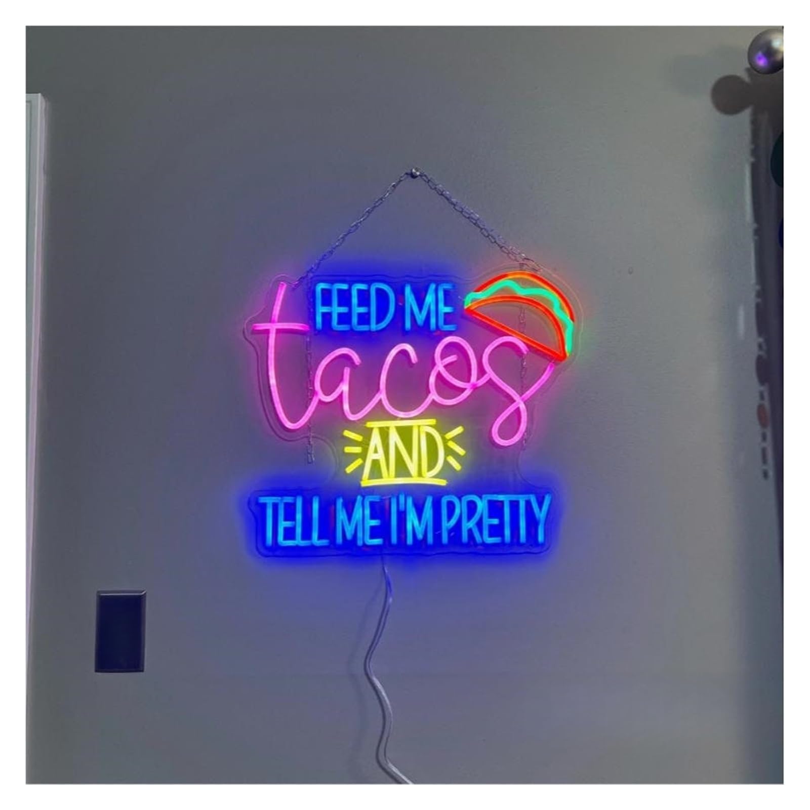 SHOUXI Sign Lamp Feed Me Tacos and Tell I'm Pretty Neon Sign for Restaurant Decor Taco Lights Night Light 47cmx55cm(A)
