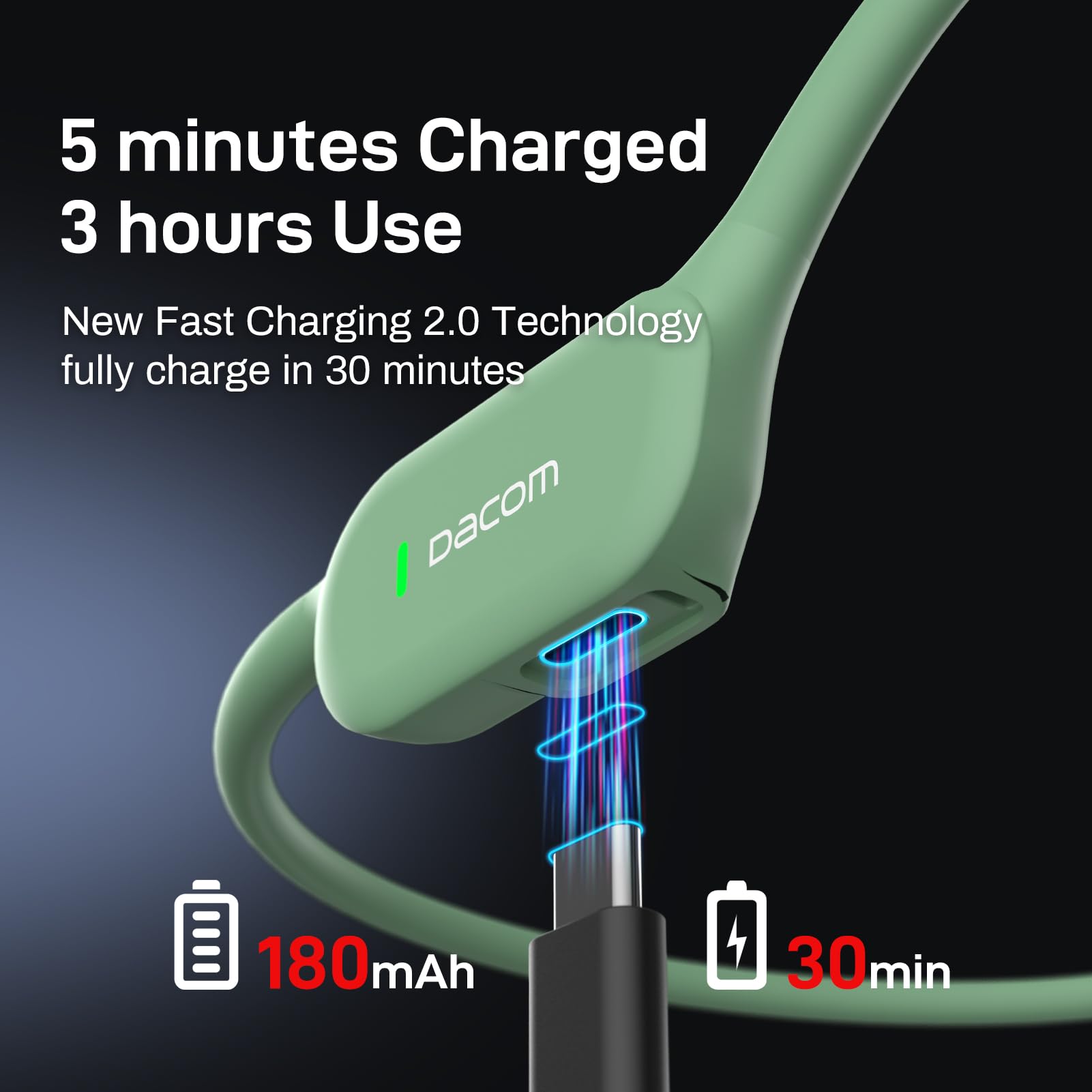 DACOM Zestaw słuchawkowy z przewodnictwem kostnym, bezprzewodowe słuchawki sportowe Bluetooth 5.3, IPX7, wodoodporne, 2 w 1, otwarte ucho, z mikrofonem do biegania, wędrówek, treningu treningowego