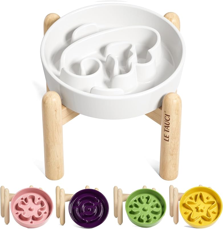 Comedouro lento de cerâmica para cães e gatos pequenos LE TAUCI Angle Branco, 0,6 xícara
