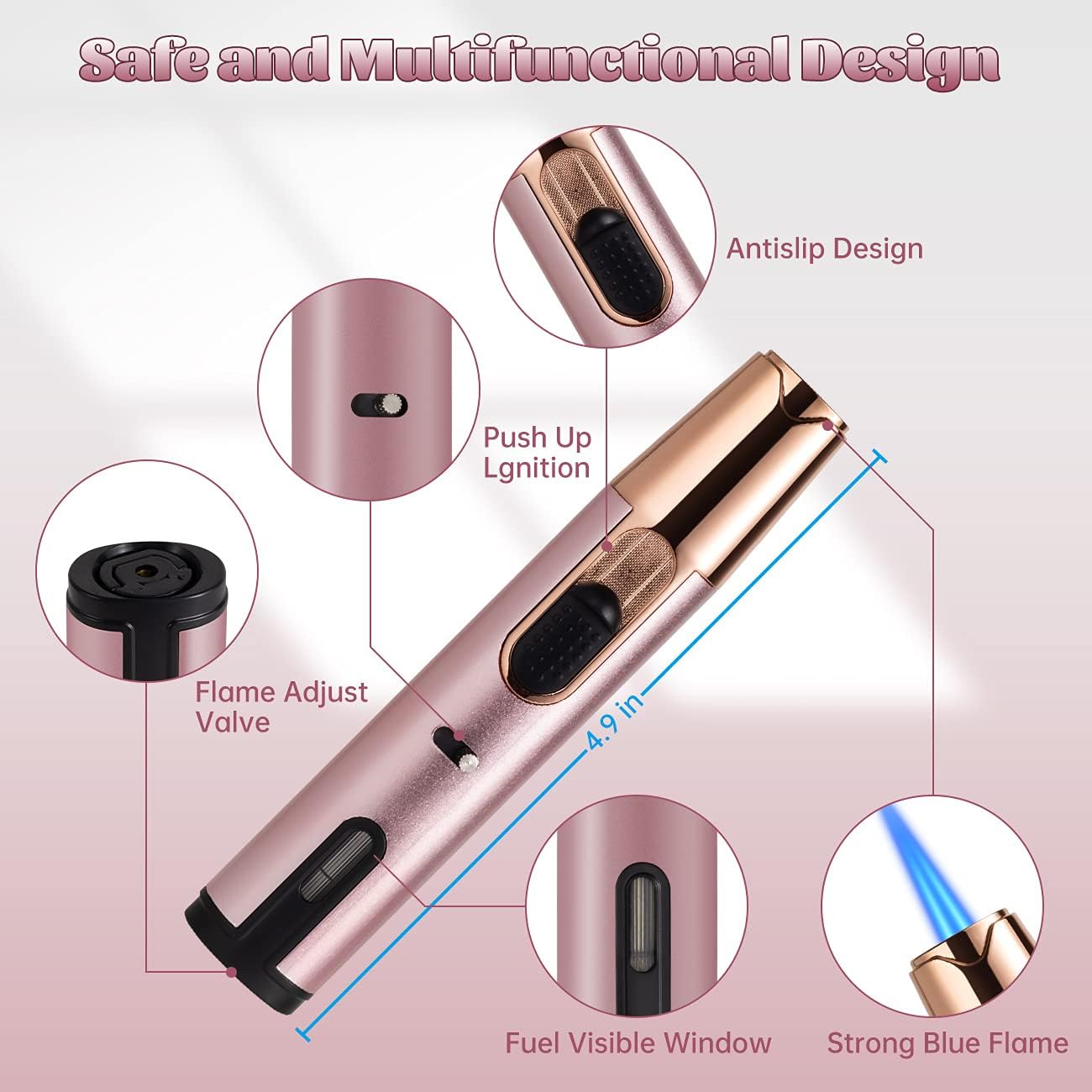 Lighter Butane Lighter Torch Lighter Double Flame Lighter for Candle Kitchen Outdoor Multi-Function Lighter(No Butane Included) (Rose Gold)