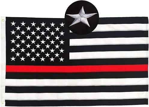 Thin Red Line American Flag, Embroidered Stars and Sewn Stripes - Black Red and White American Flag Honoring Firefighters and EMTs 3 x 5