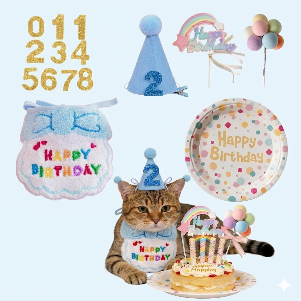 Kit anniversaire pour chat avec bannière et bavoir pour des photos de fête réussies