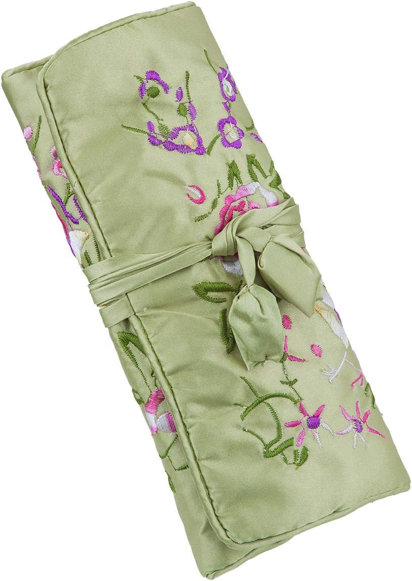 Mookaitedcor Garden Design Embroidered Jewellery Roll with Beautiful Flowers, Bag Organiser for Earrings Necklaces, Bracelets