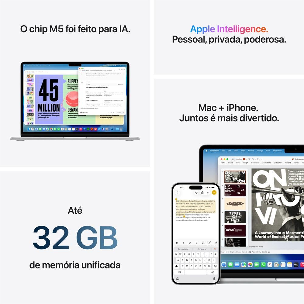 Apple 2026 MacBook Air (de 15 polegadas, Chip M5 da Apple com CPU