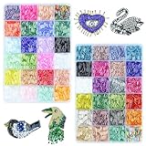 SONGIN 8640Pcs Glass Bugle Beads Kit, 2 * 7mm Tube Beads, Silverlined & Iridescent Craft Bead, 48 Colors Long...