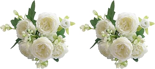Ramos de peonías realistas, 2 unidades, flores de rosas artificiales, decoración de estilo pastoral, decoración de escena floral, accesorios de
