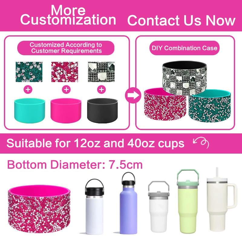 Miniatura 9 de Bling - Botas protectoras de silicona con purpurina, compatible con Stanley Tumbler de 20 a 40 onzas y botella de agua Hydro Flask de 12 a 24 onzas