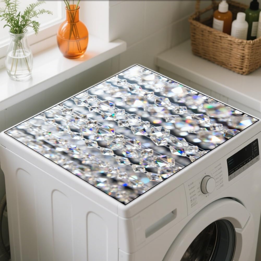 GLOBLELAND - Alfombra de protección sin polvo para lavadora y secadora de ropa, diseño de diamantes, 23,6 x 23,6 pulgadas de grosor de cristal antideslizante para lavandería o mesa de cocina.