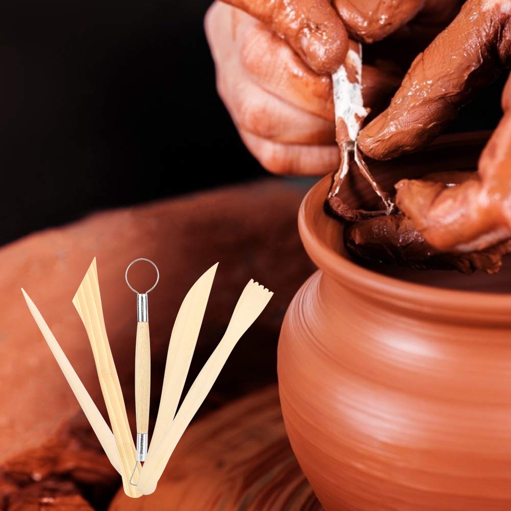 Zerodis 陶芸彫刻ツール2セット 木製ハンドル付き 陶芸 セラミックモデリング用具,スムーズな, 彫刻 用の, カービング用 ツール,適応:クレイ 彫刻 人物 彫刻家素材:木+金属,色:木 カラー 重量:約50g/1.8oz セラミック ポット ツール - ポテリーセラミック