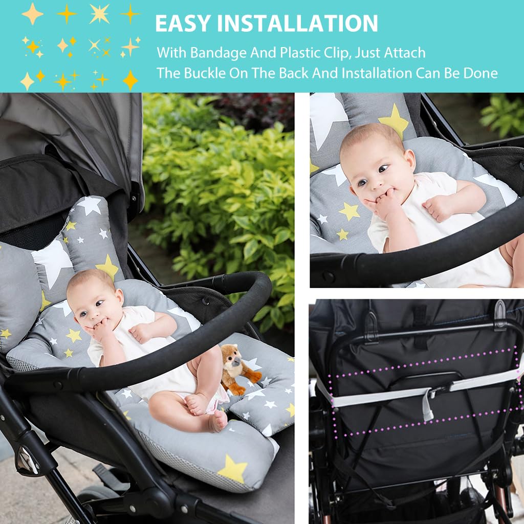 SNOWIE Soft Baby Stroller Seat Cushion Pushchair Seat Liner 3D Air Mesh Pram Soft Baby Stroller Cushion Seat Pad Star Print Baby Stroller Cushion Pad Stroller Accessories for Baby,Grey 4